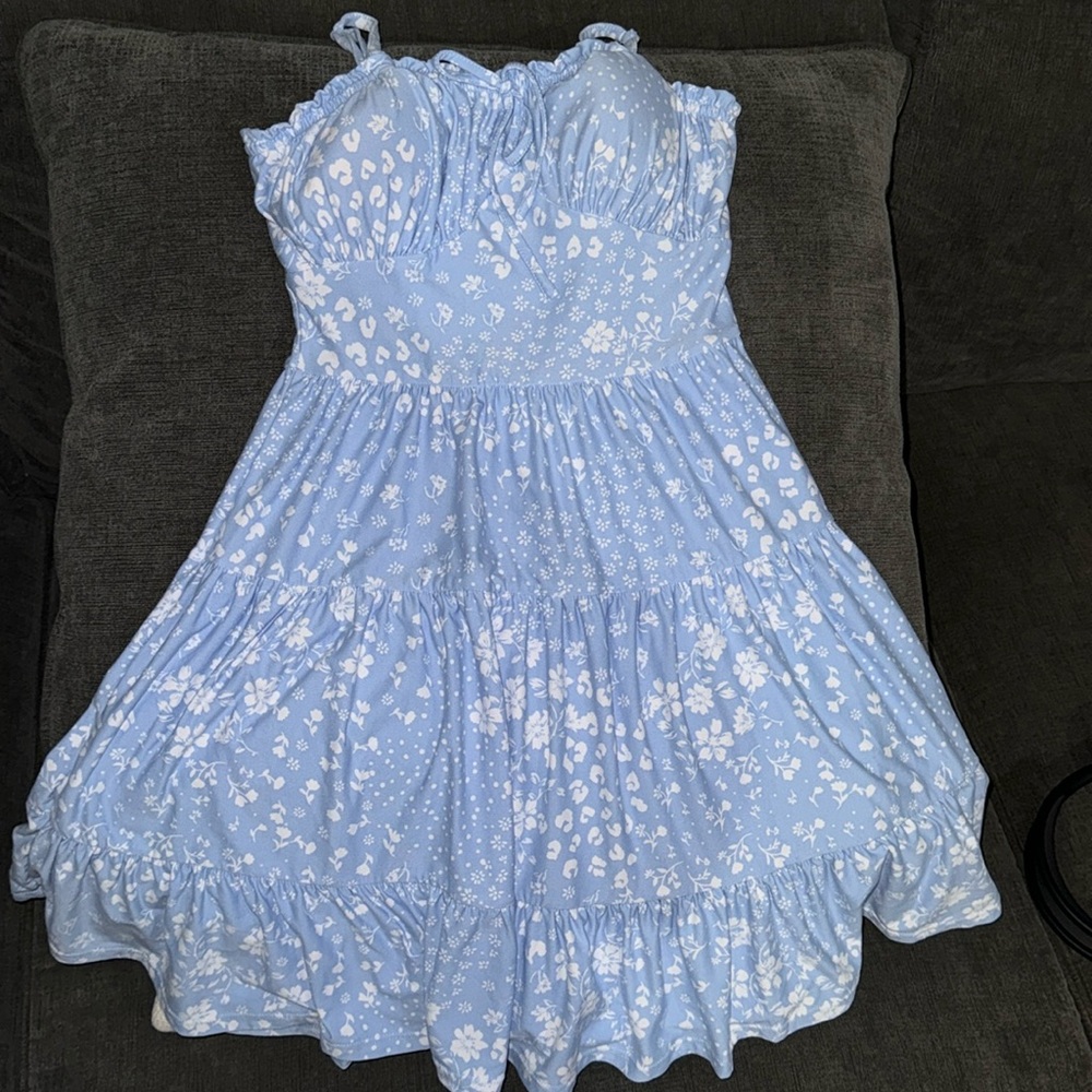 No Boundaries - Floral Print Sundress - Color Blue with White pattern.